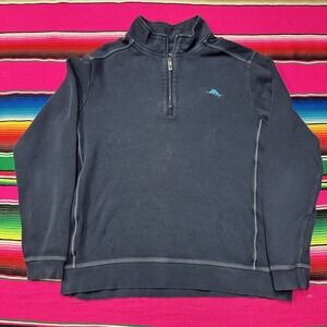 Tommy Bahama Sweater Men's L Navy 1/4 Quarter Zip Pullover Cotton Comfy